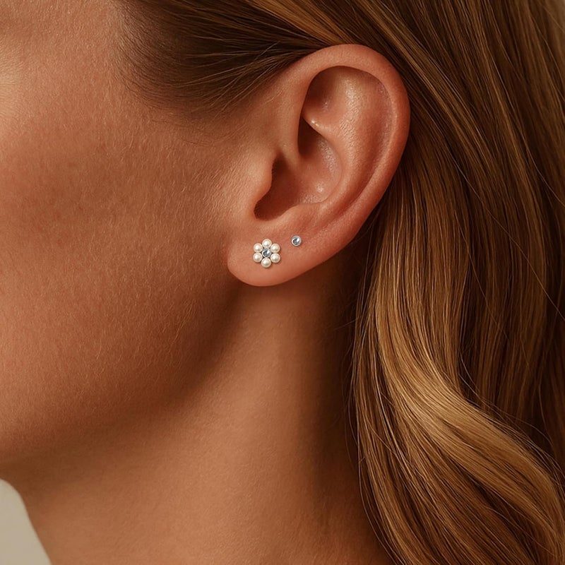 IMBOS Pearl Earrings 14k Gold Plated Daisy Flower Stud Earrings for Women Ball Stud Flat Back Earring Hypoallergenic Statement Earring Trendy Jewelry Gift for Women - Image 4